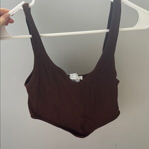Zara Brown Fitted Crop Tank Top